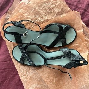 Gucci 4” Heel Black Snake Leather Sandals Size 8.5 B